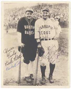 Exceptional Babe Ruth and Lou Gehrig Dual Signed Barnstorming 8x10 Photograph (JSA-Auto Grade 8)